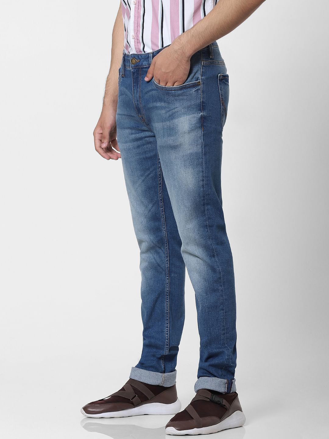 Blue Mid Rise Ben Washed Skinny Jeans