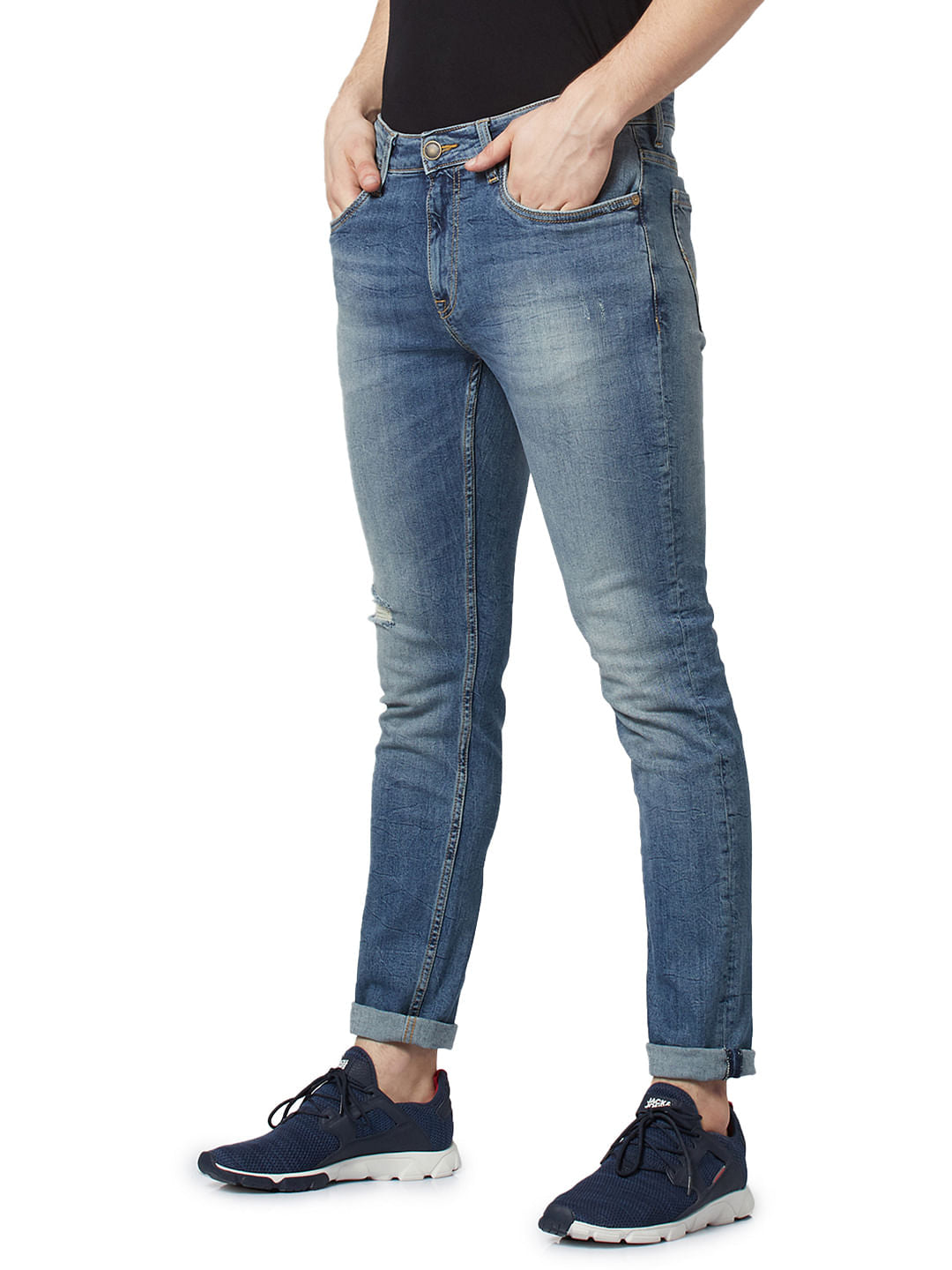 Blue Low Rise Glenn Distressed Slim Fit Jeans