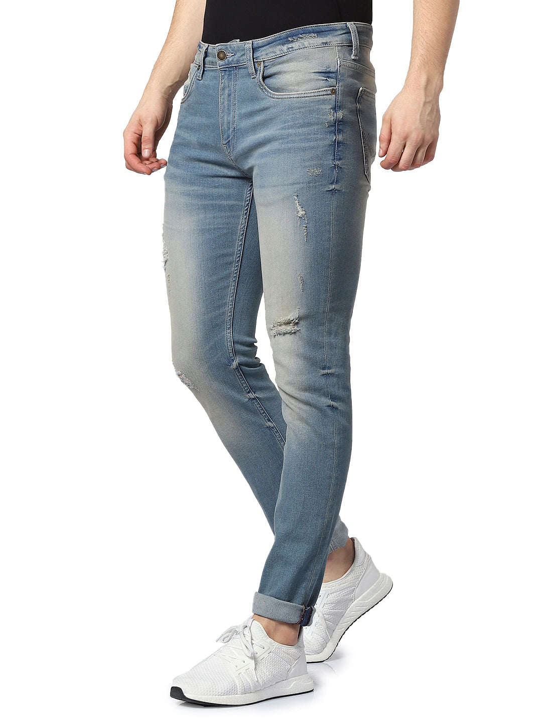 Blue Low Rise Glenn Distressed Slim Fit Jeans