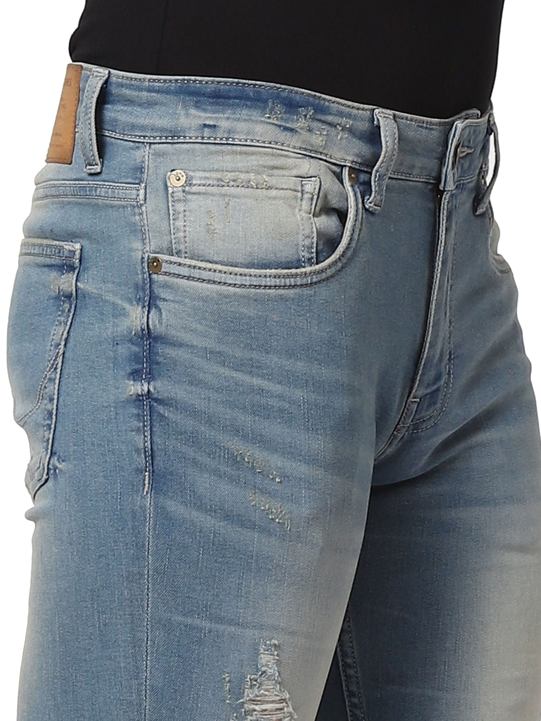 Blue Low Rise Glenn Distressed Slim Fit Jeans