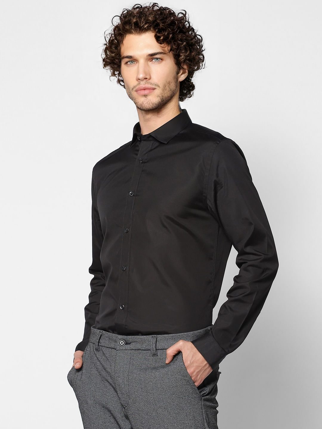 Black Regular Fit Full Sleeves Shirt
