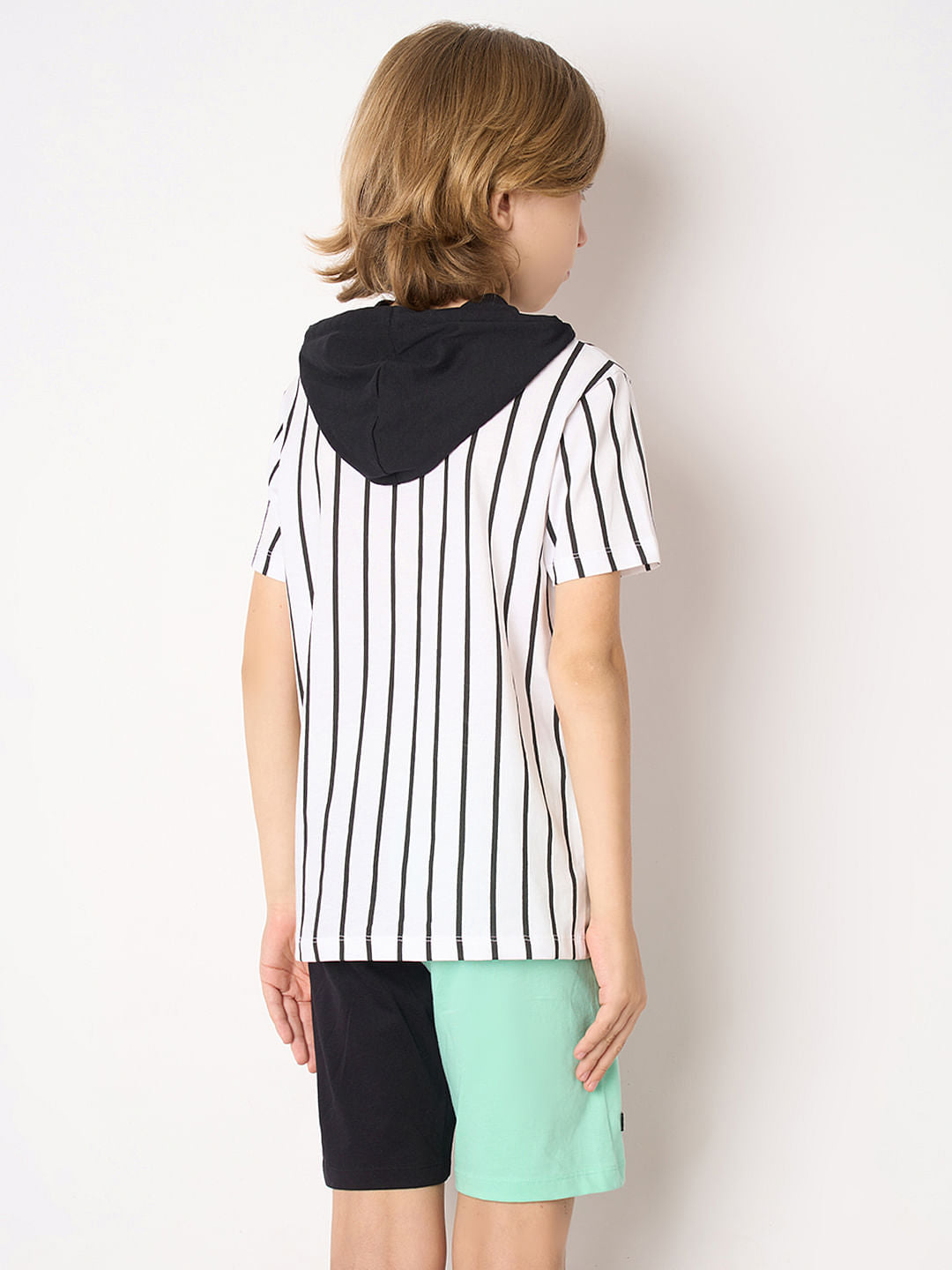 Looney Tunes White Striped Printed Hooded T-shirt