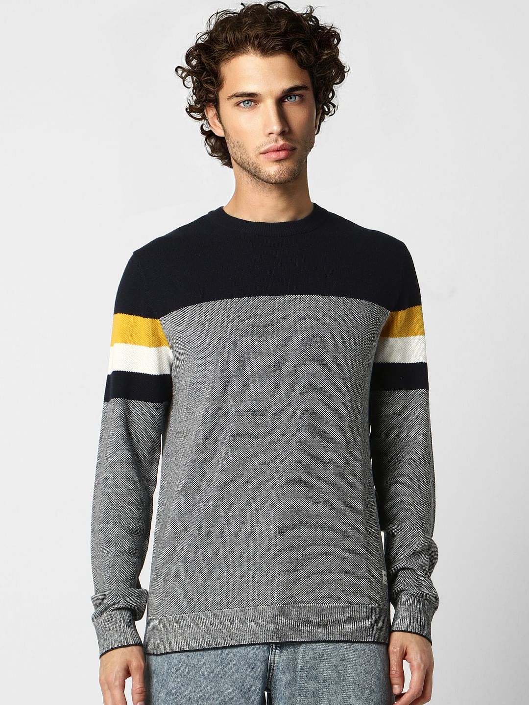 Grey Colourblocked Pullover