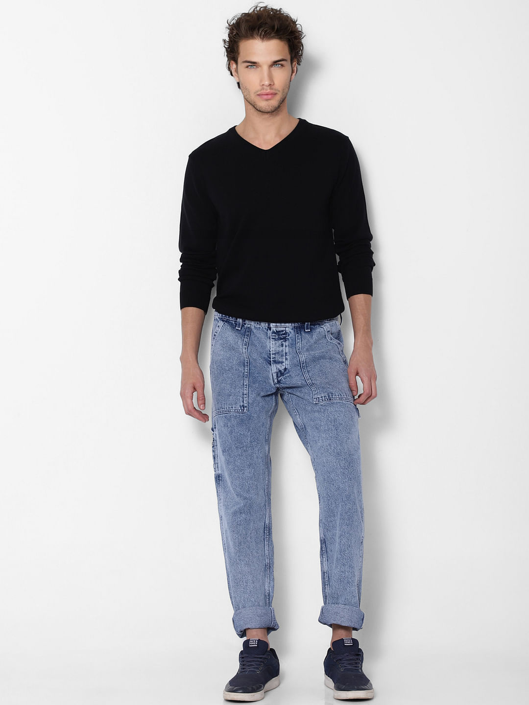 Blue High Rise Acid Washed Mike Comfort Fit Utility Jeans