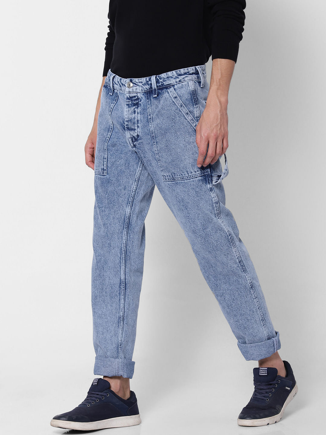 Blue High Rise Acid Washed Mike Comfort Fit Utility Jeans