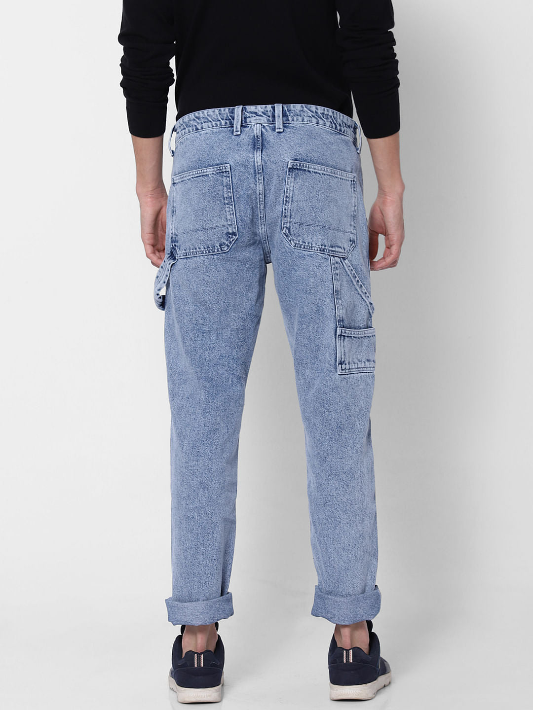 Blue High Rise Acid Washed Mike Comfort Fit Utility Jeans