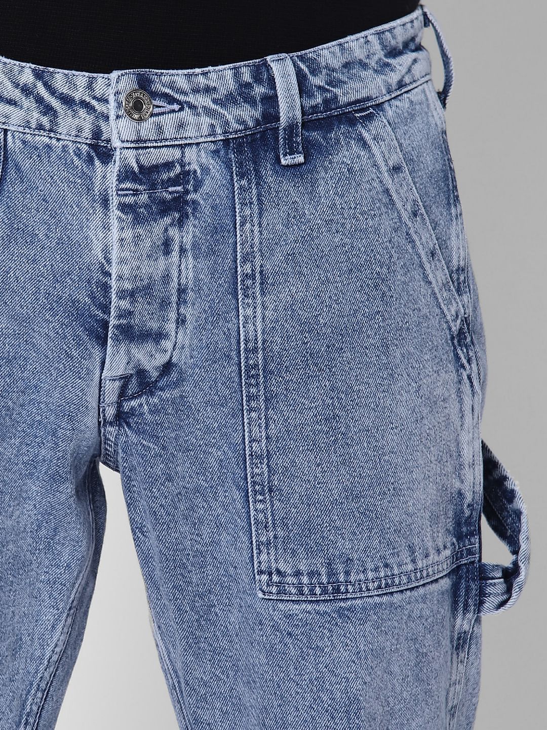 Blue High Rise Acid Washed Mike Comfort Fit Utility Jeans