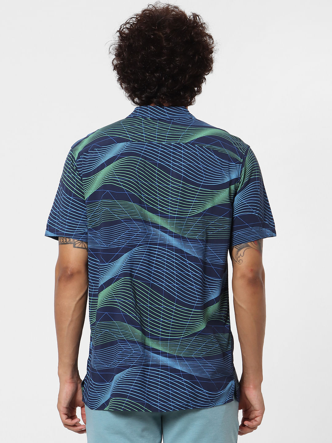 Blue Short Sleeves Abstract Print Shirt
