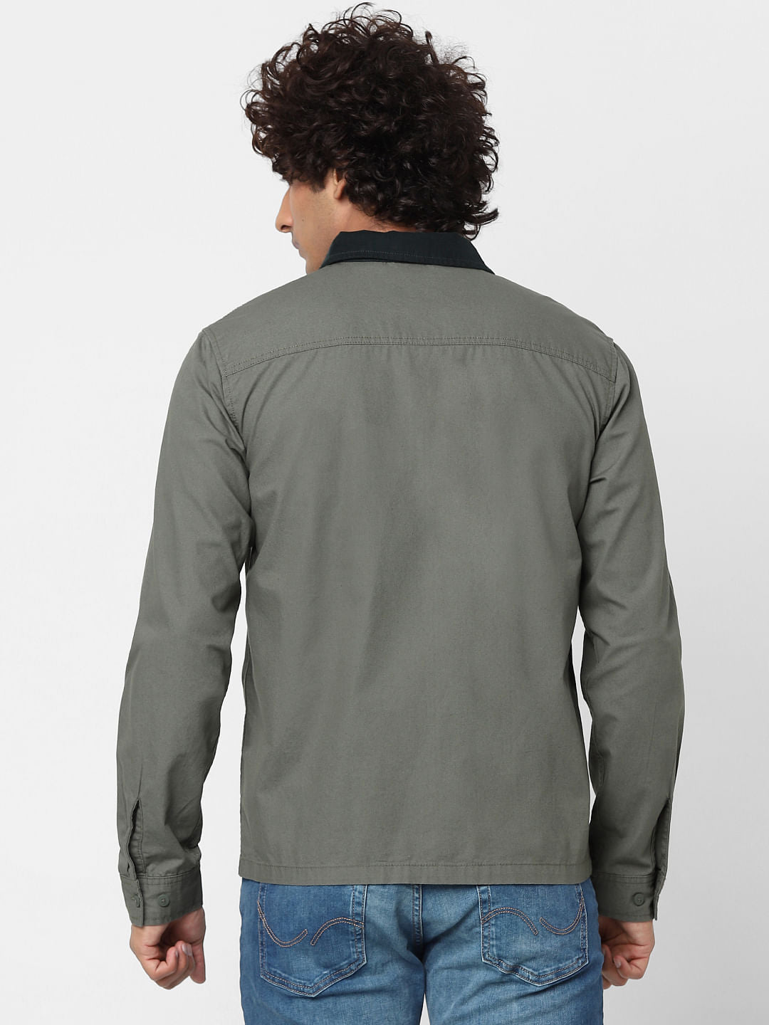 Green Full Sleeves Zip Up Overshirt