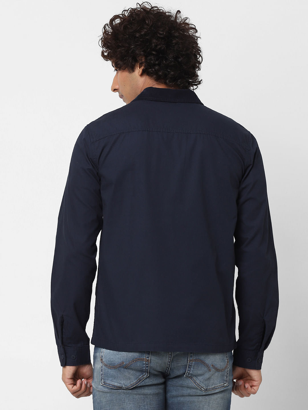 Blue Full Sleeves Zip Up Overshirt