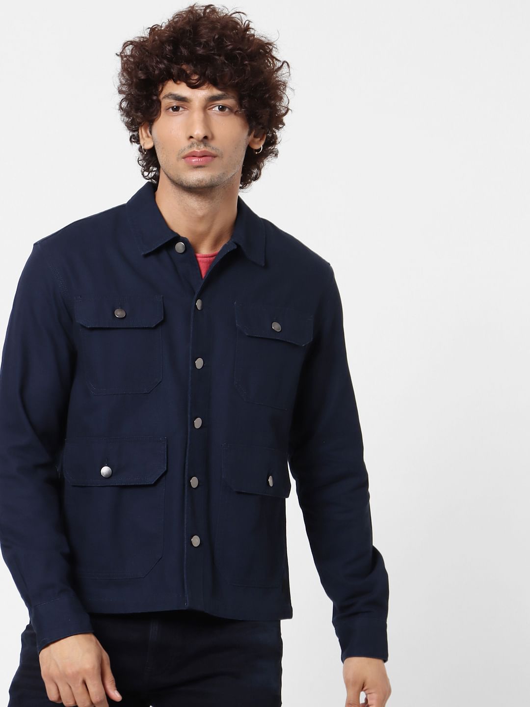 Dark Blue Full Sleeves Multi Pocket Overshirt