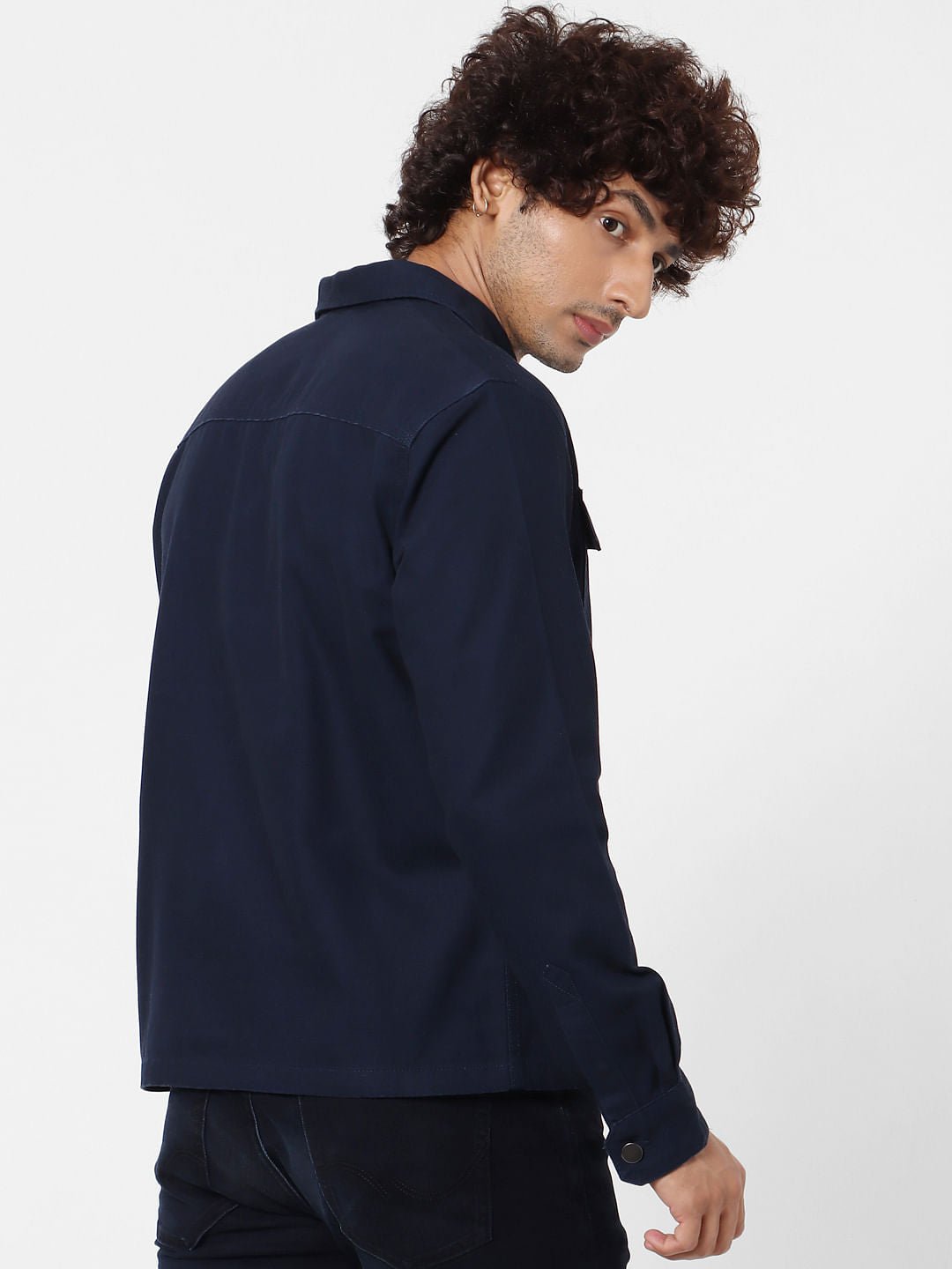 Dark Blue Full Sleeves Multi Pocket Overshirt