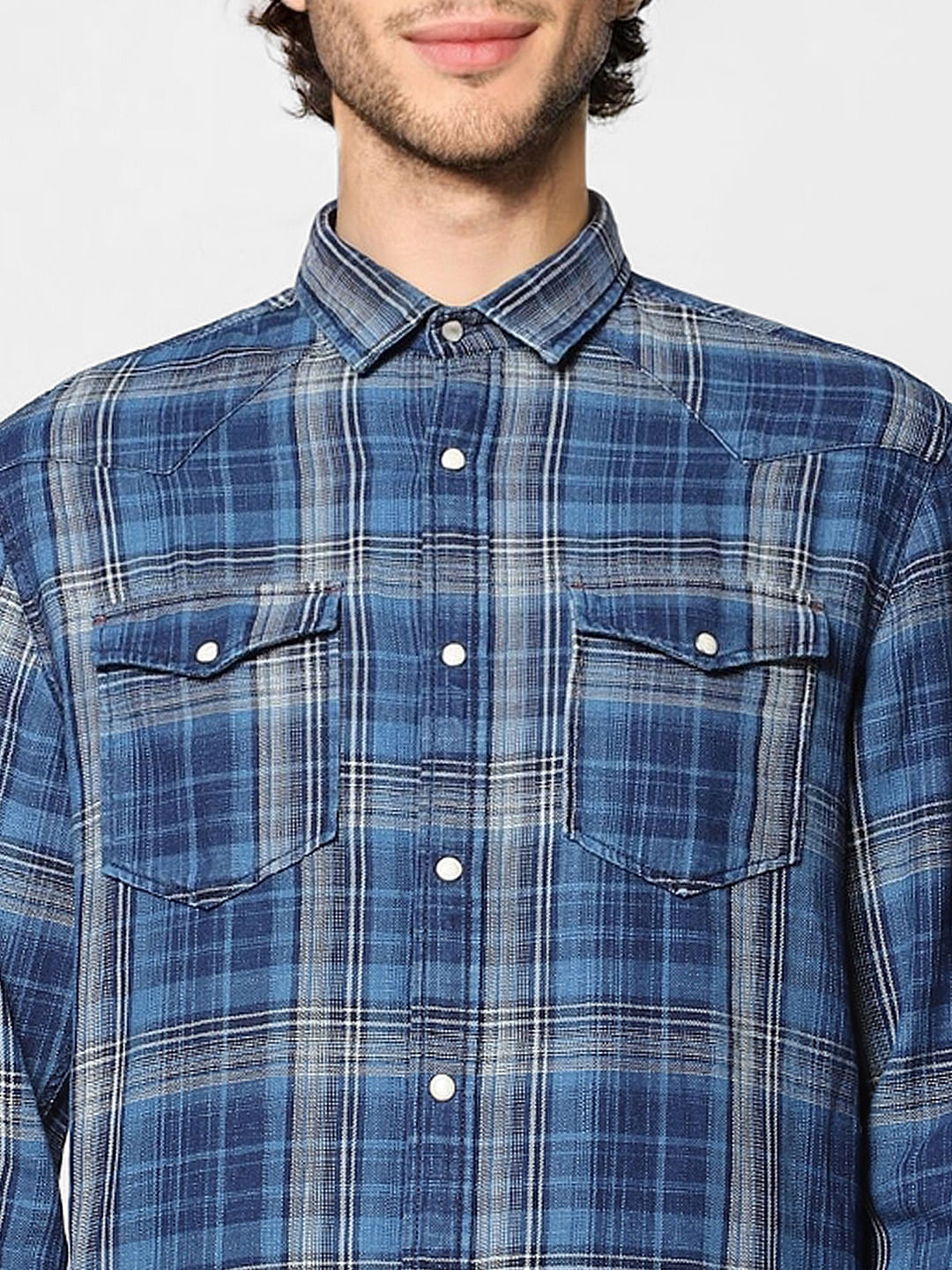 Blue Check Regular Fit Full Sleeves Shirt