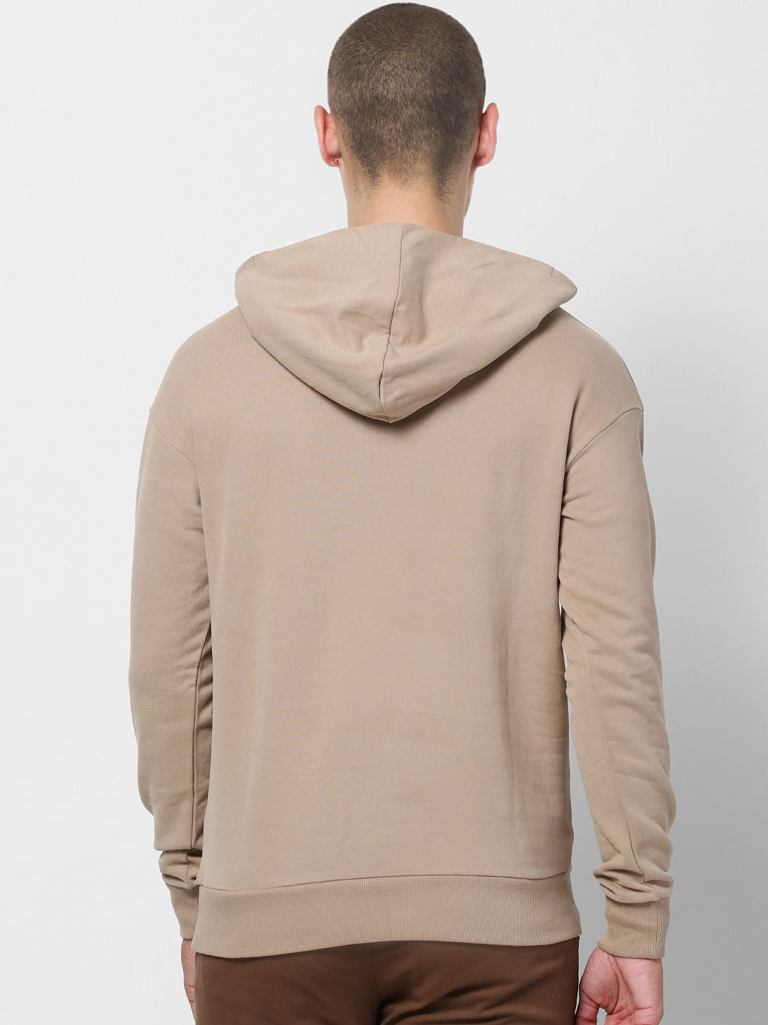 Light Brown Logo Print Hooded Sweatshirt