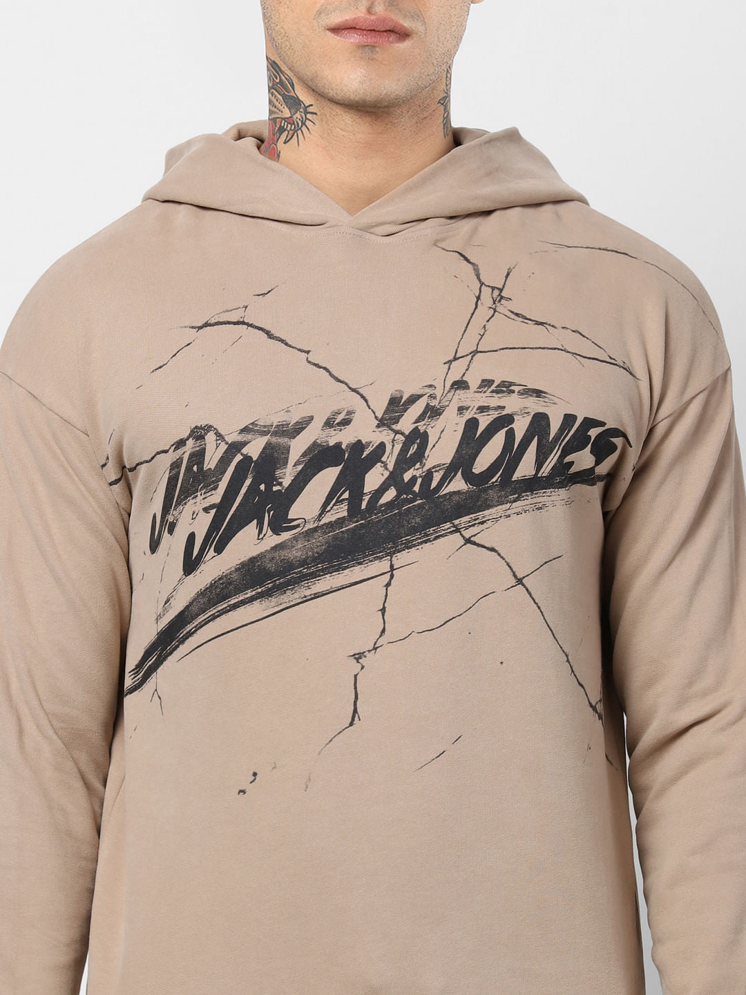 Light Brown Logo Print Hooded Sweatshirt