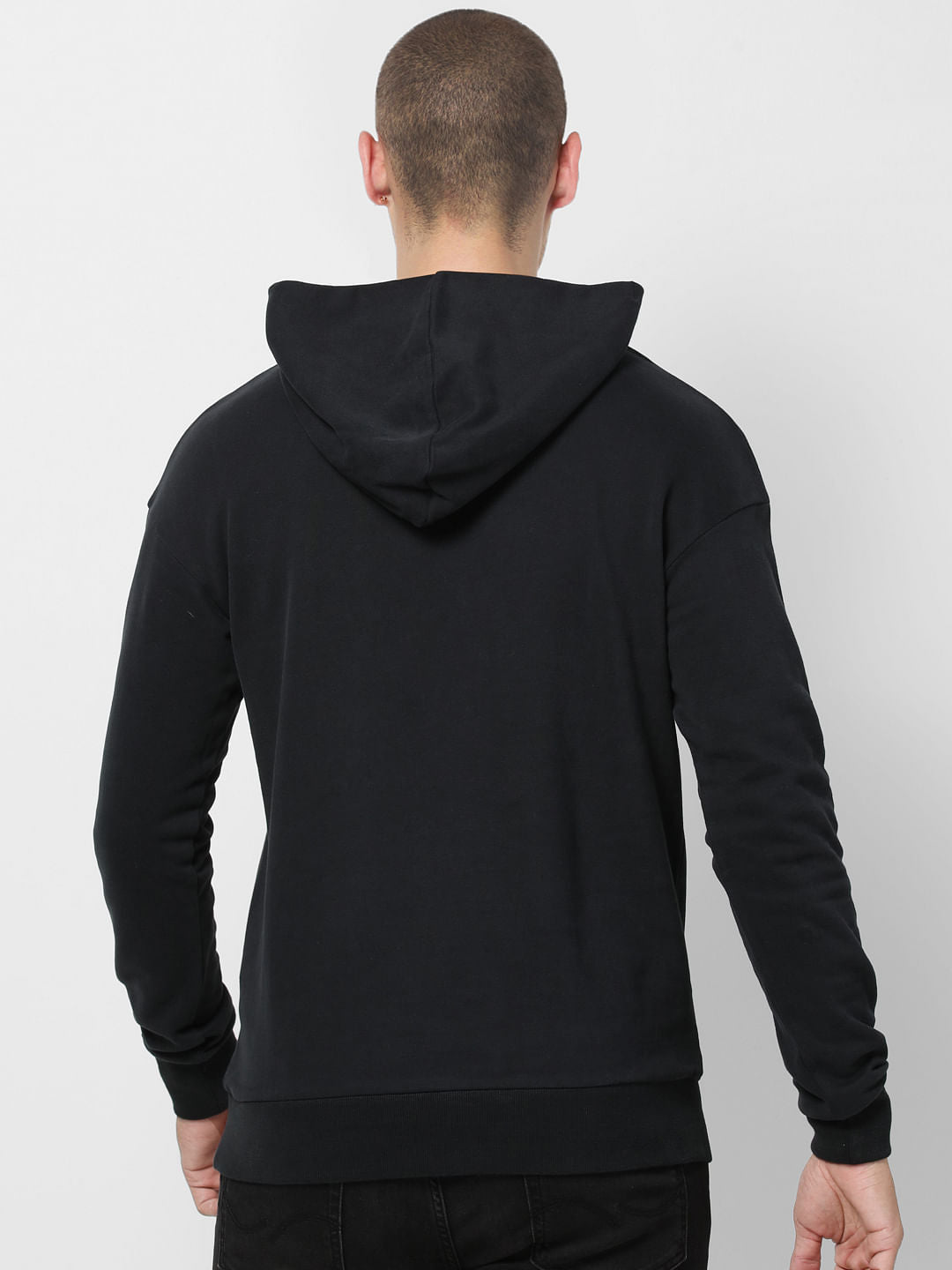 Black Logo Print Hooded Sweatshirt