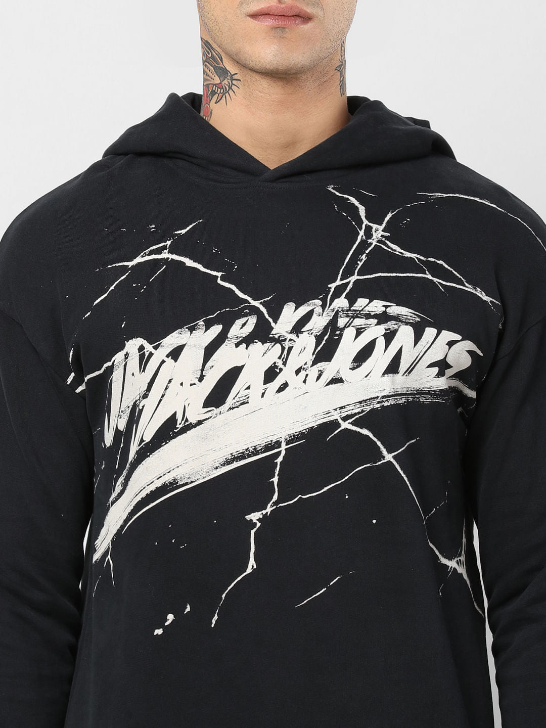 Black Logo Print Hooded Sweatshirt
