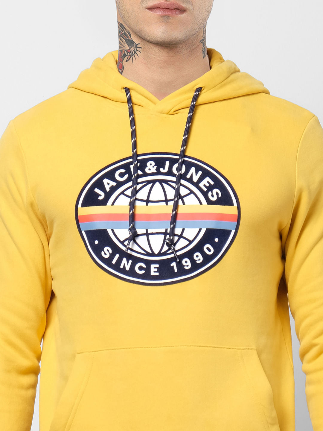 Yellow Logo Print Hooded Sweatshirt
