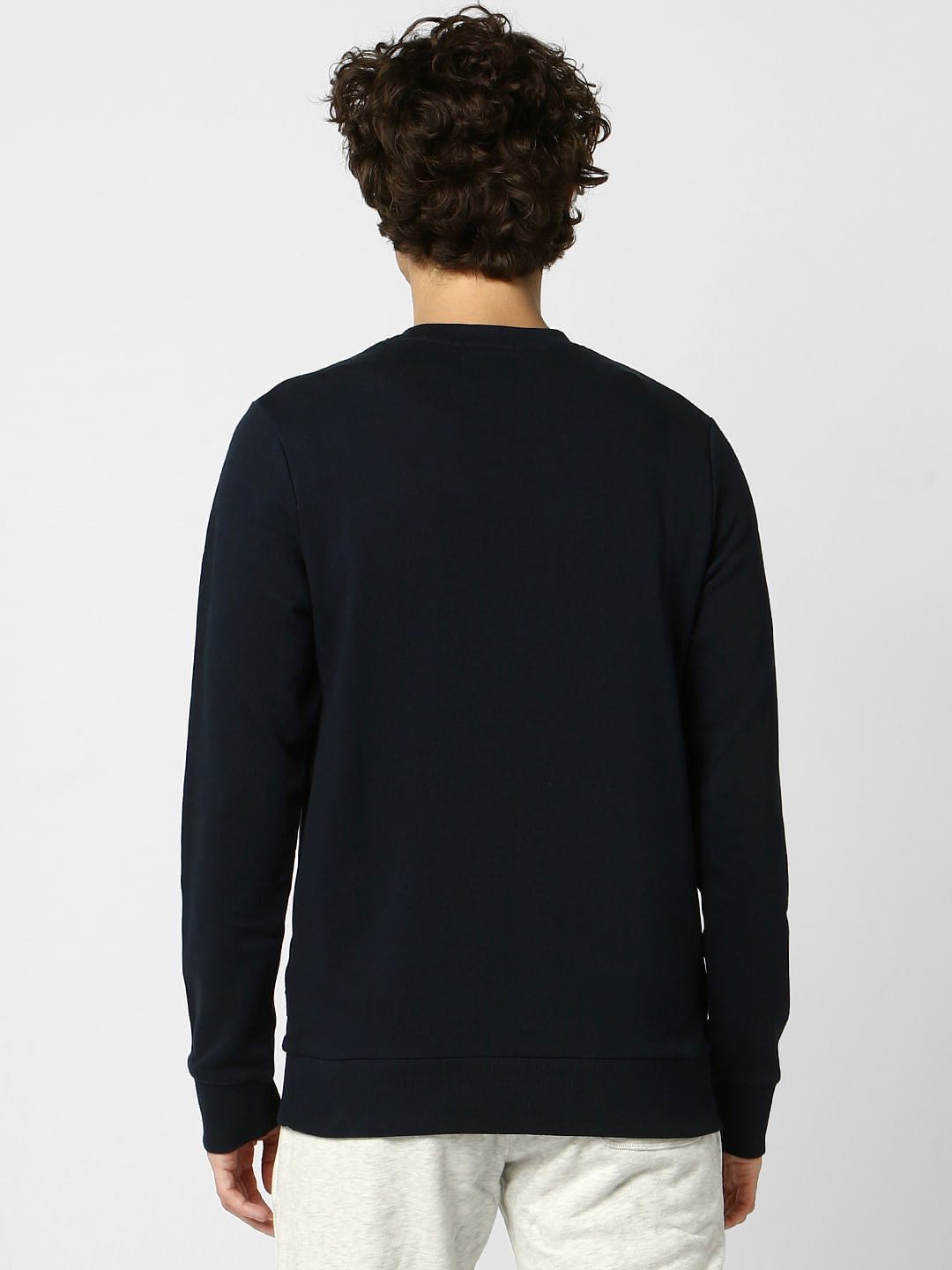 Navy Blue Text Print Sweatshirt
