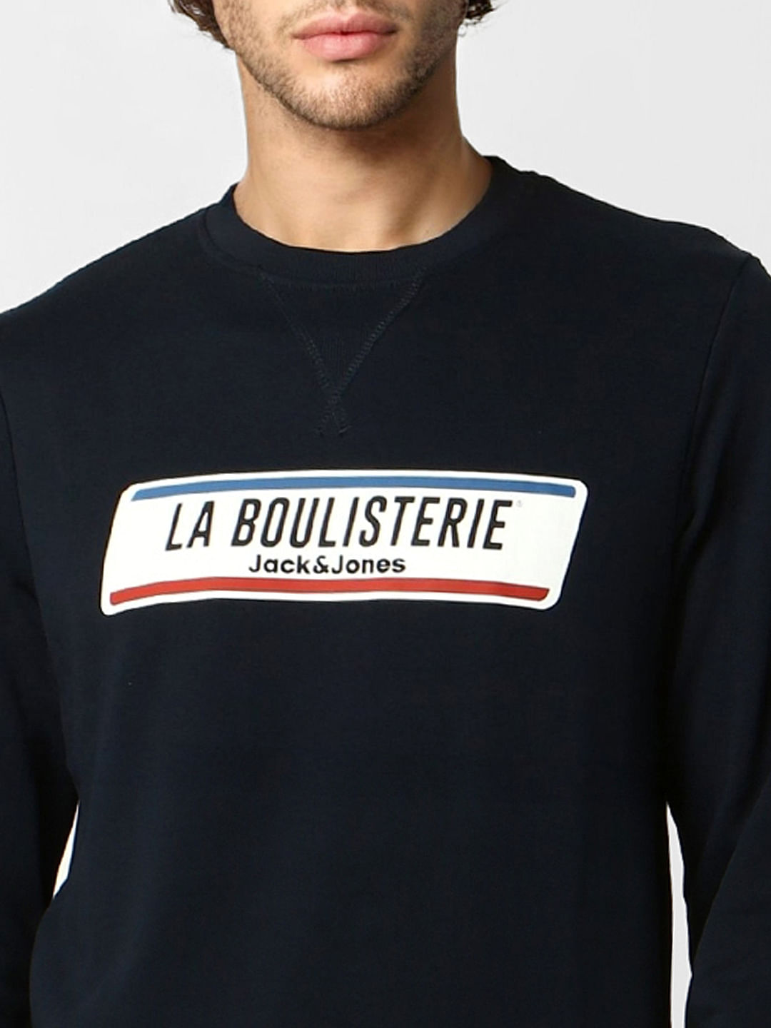 Navy Blue Text Print Sweatshirt