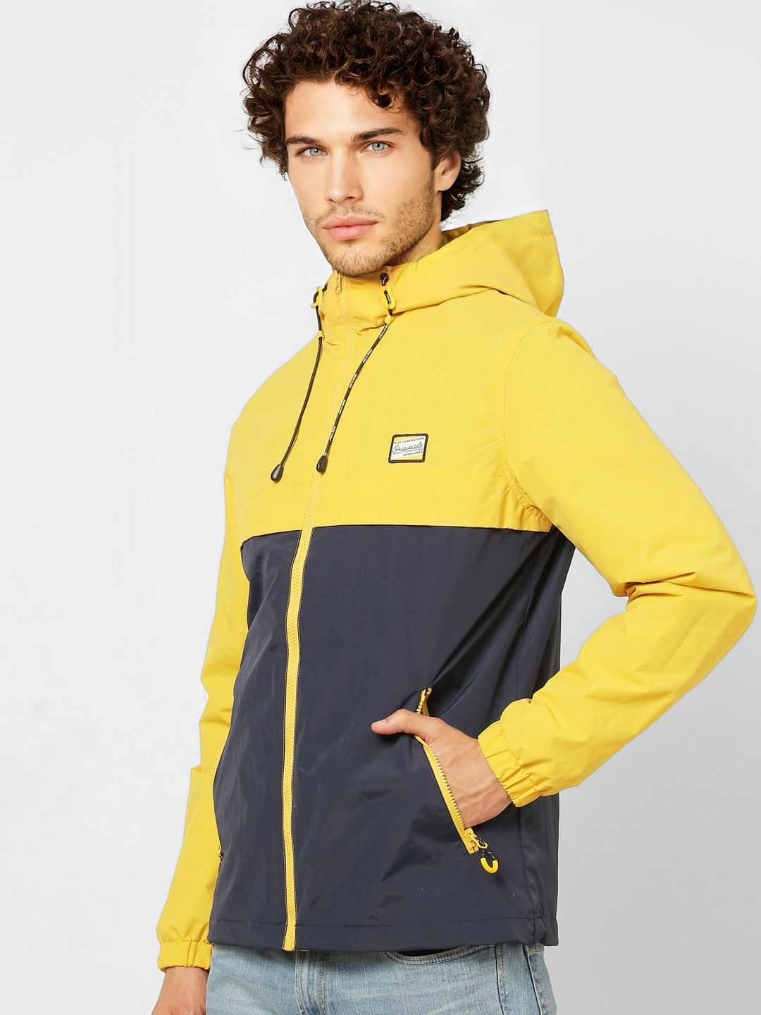 Yellow Colourblocked Hooded Jacket