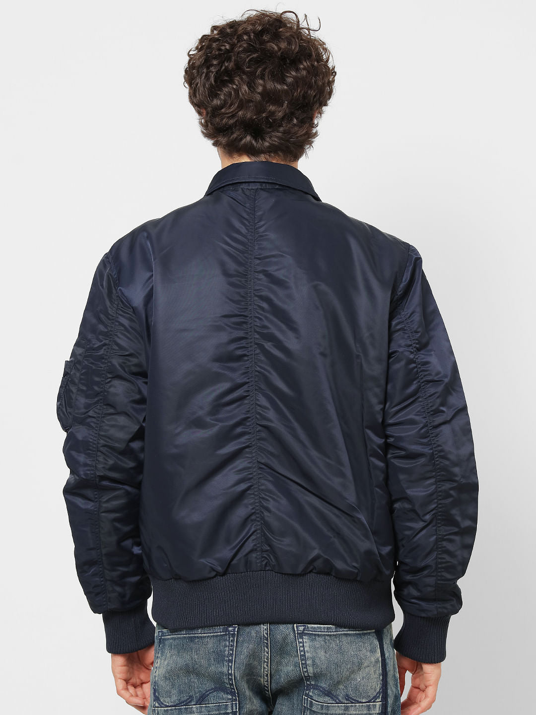 Navy Blue Zipped Pocket Bomber Jacket