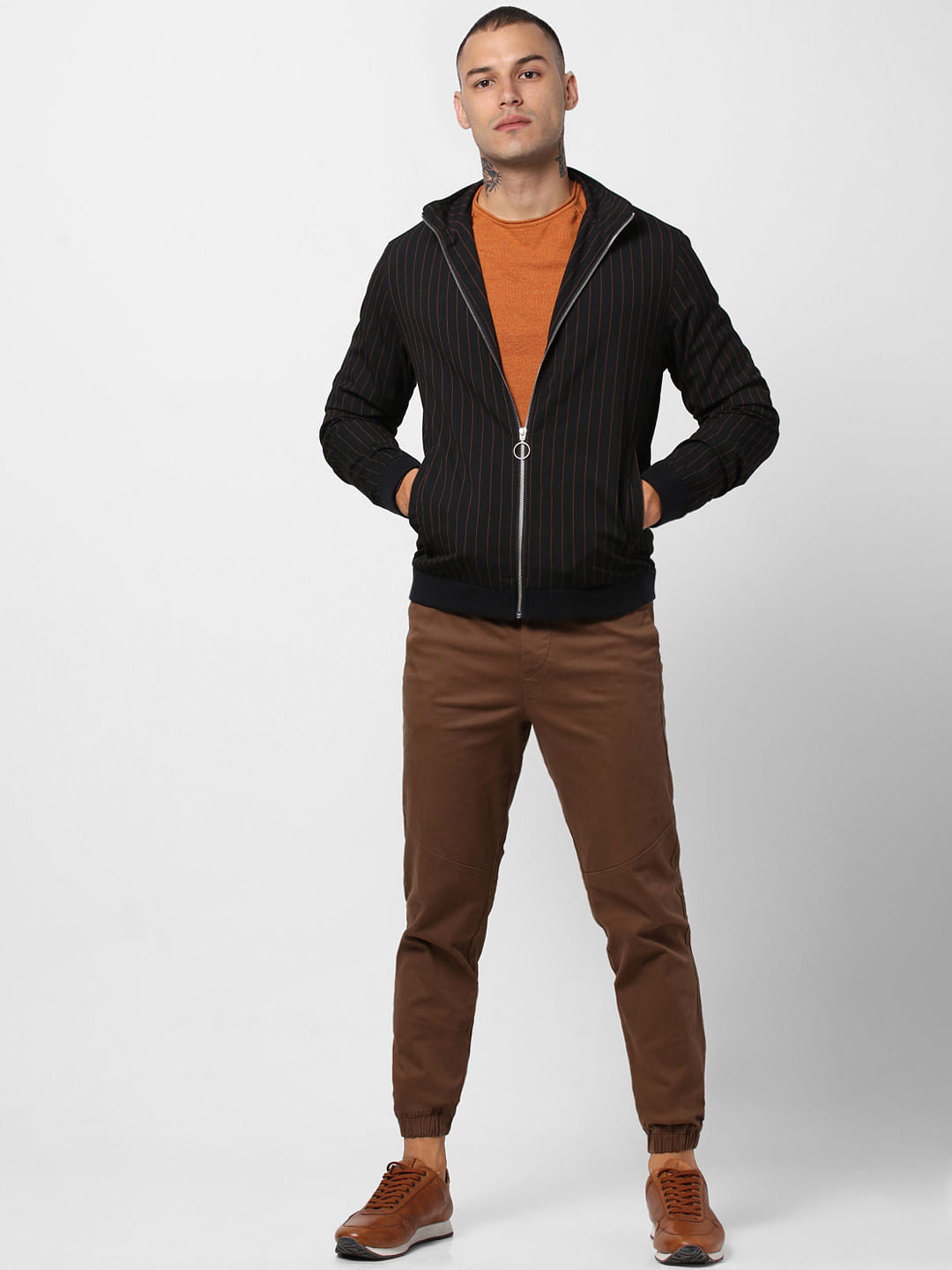 Black Striped High Neck Jacket