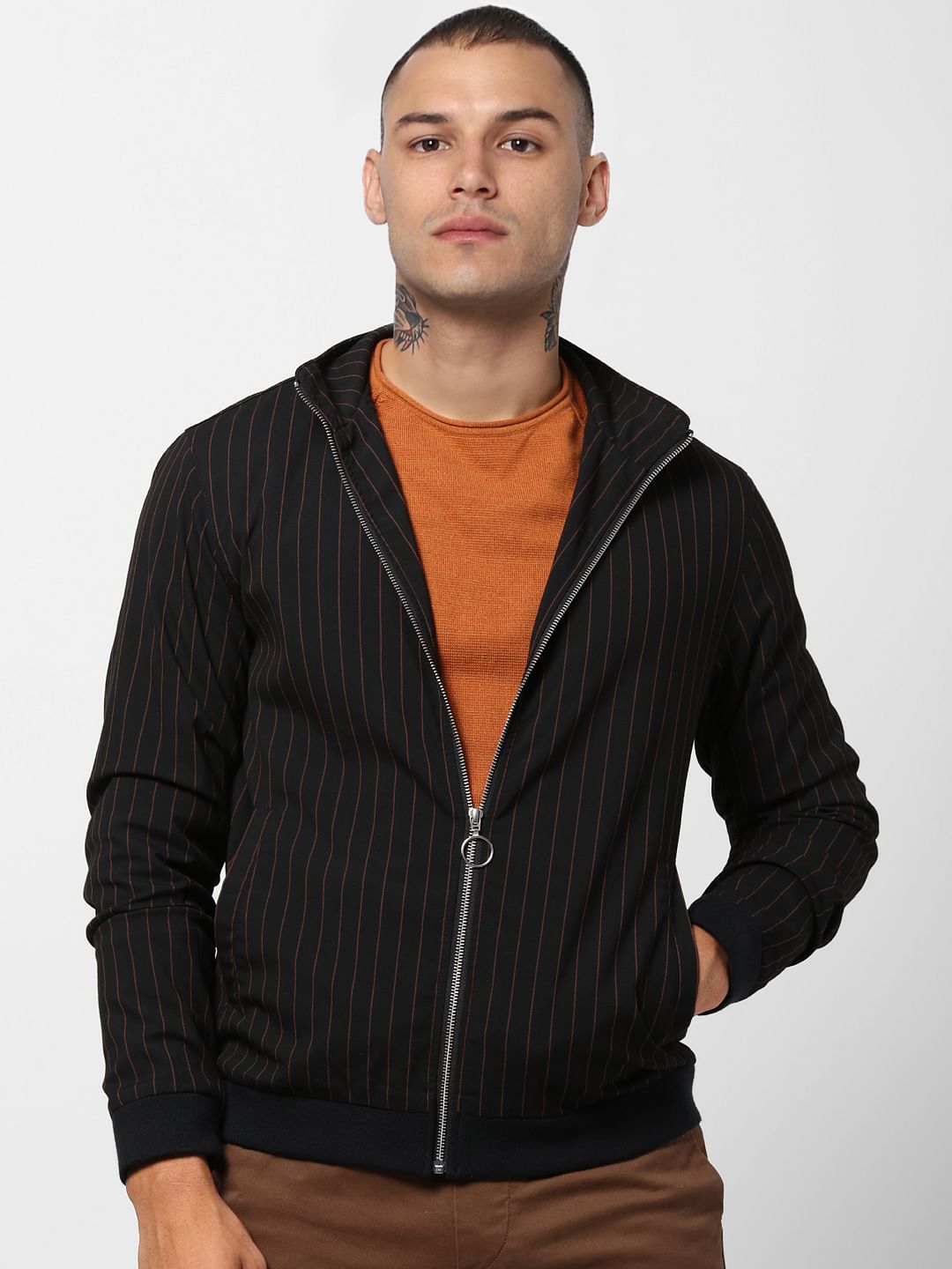 Black Striped High Neck Jacket