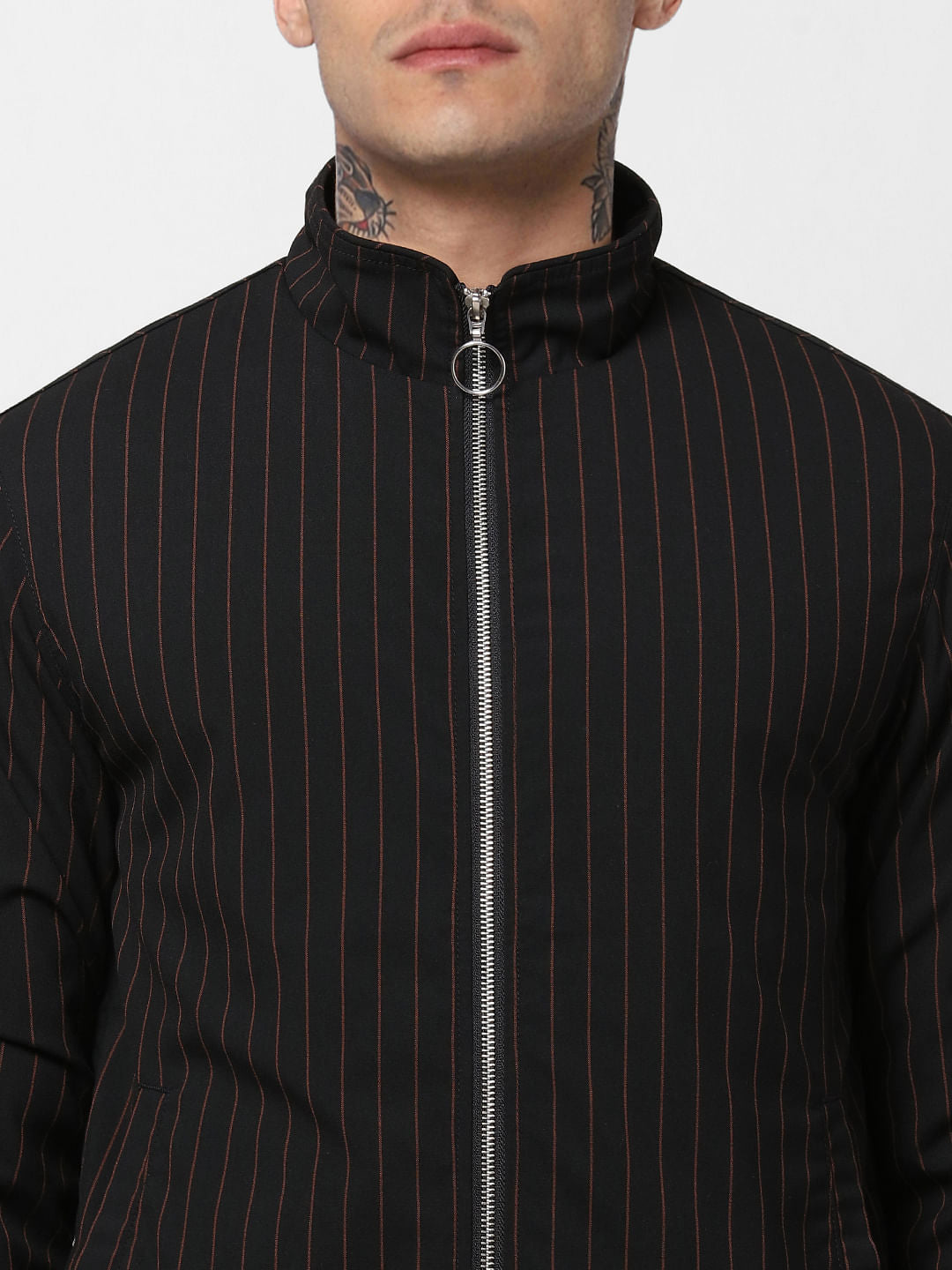 Black Striped High Neck Jacket