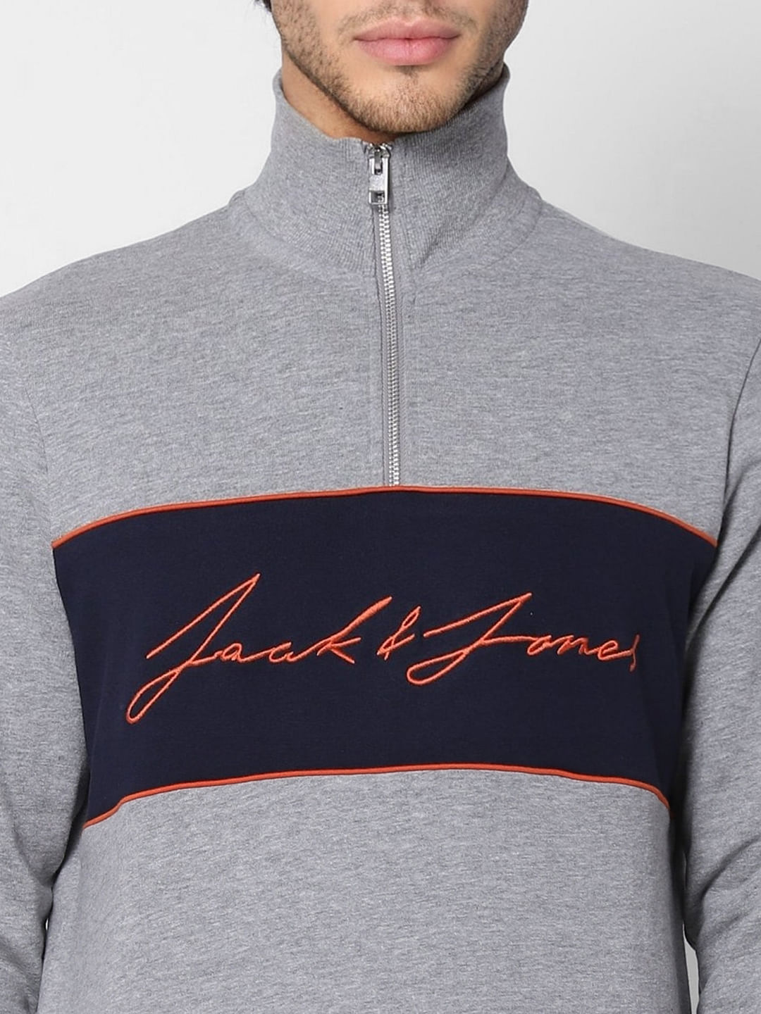 Grey Logo Print High Neck Sweatshirt