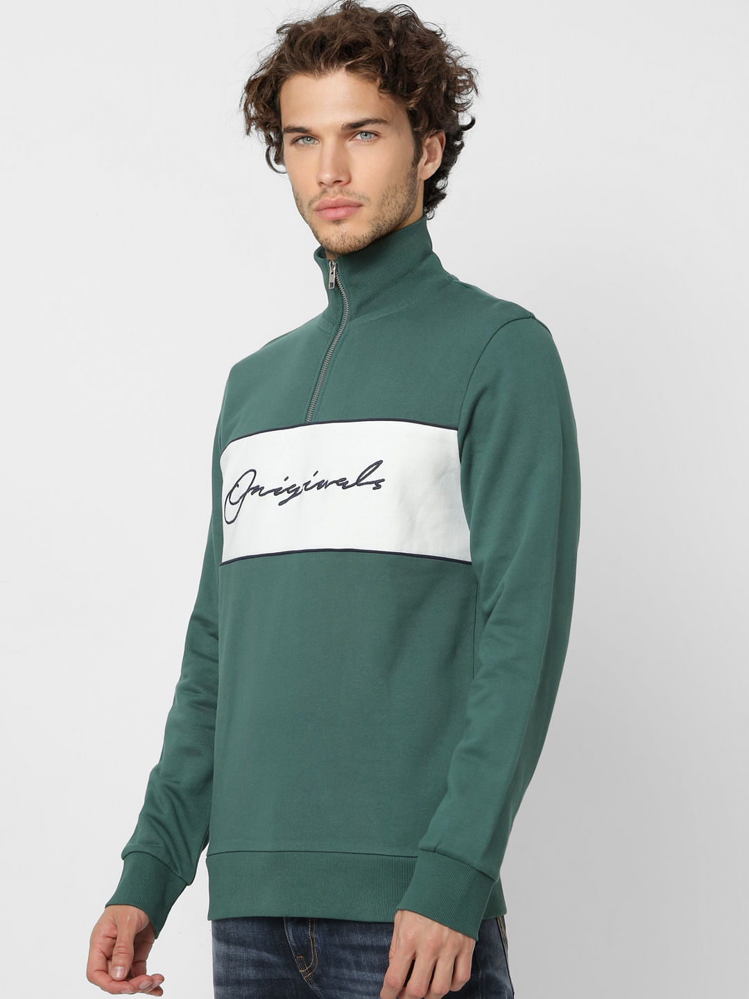 Green Logo Print High Neck Sweatshirt