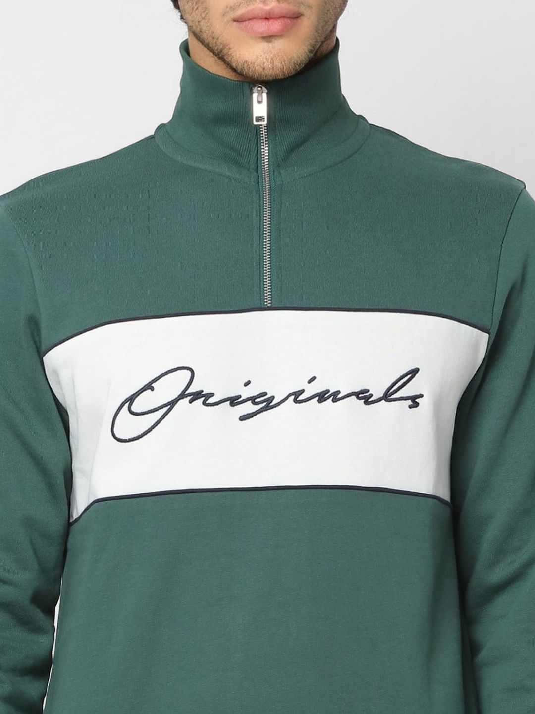 Green Logo Print High Neck Sweatshirt