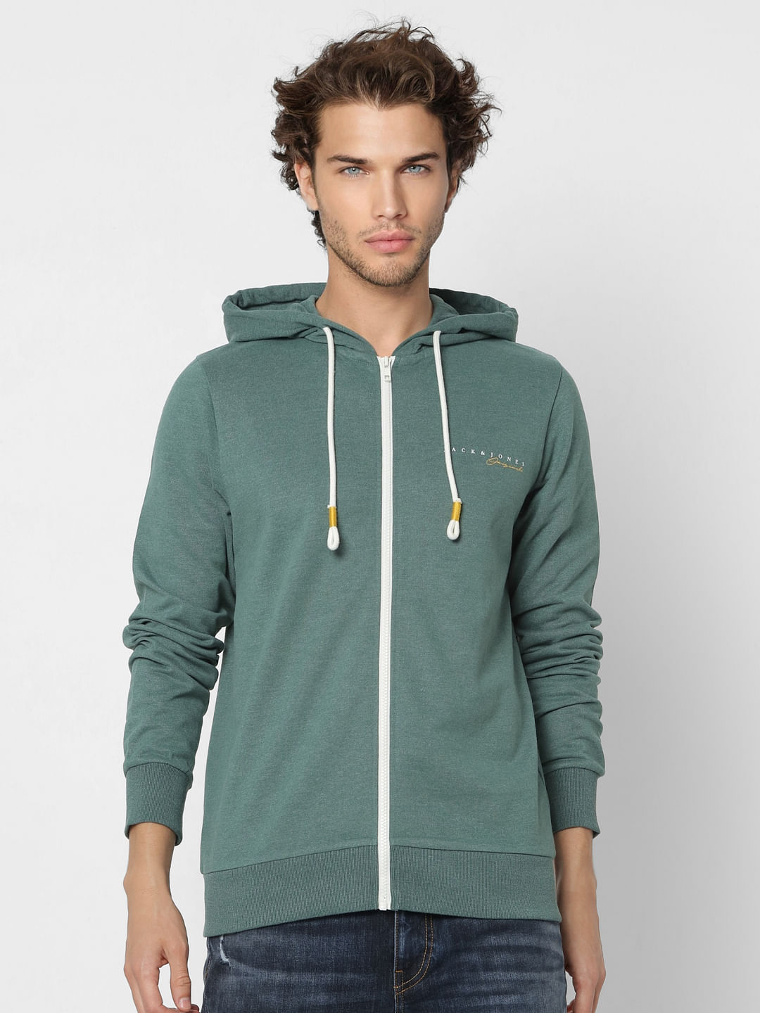Green Logo Print Zip-Up Sweatshirt