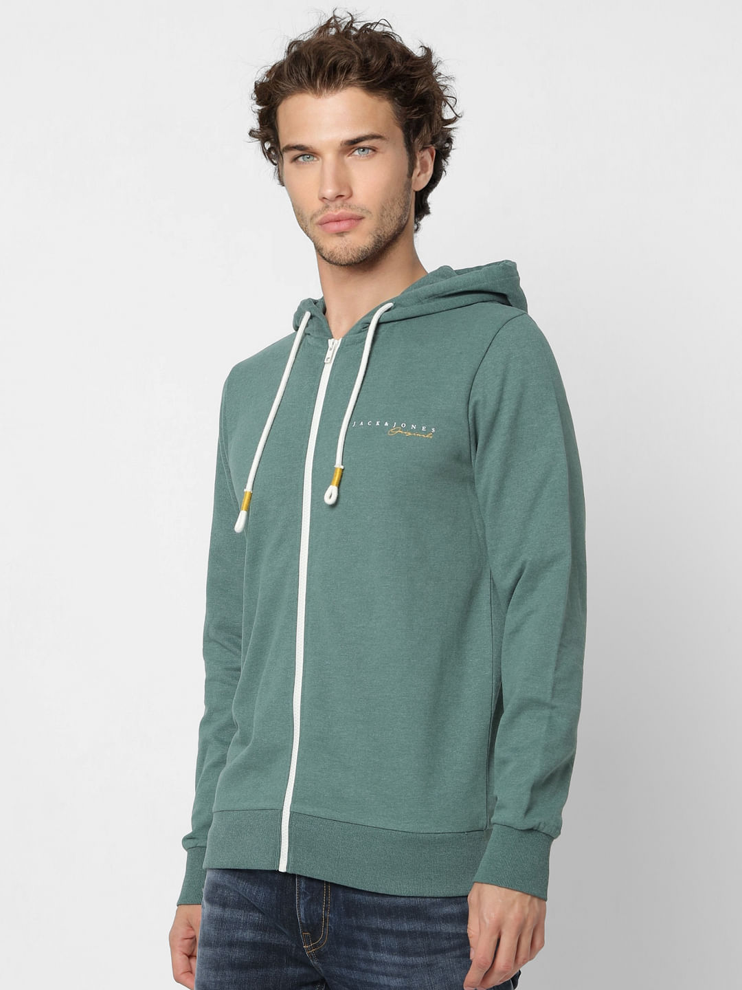 Green Logo Print Zip-Up Sweatshirt