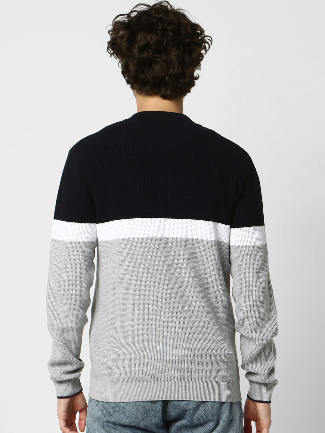Grey Colourblocked Zip-Up Cardigan