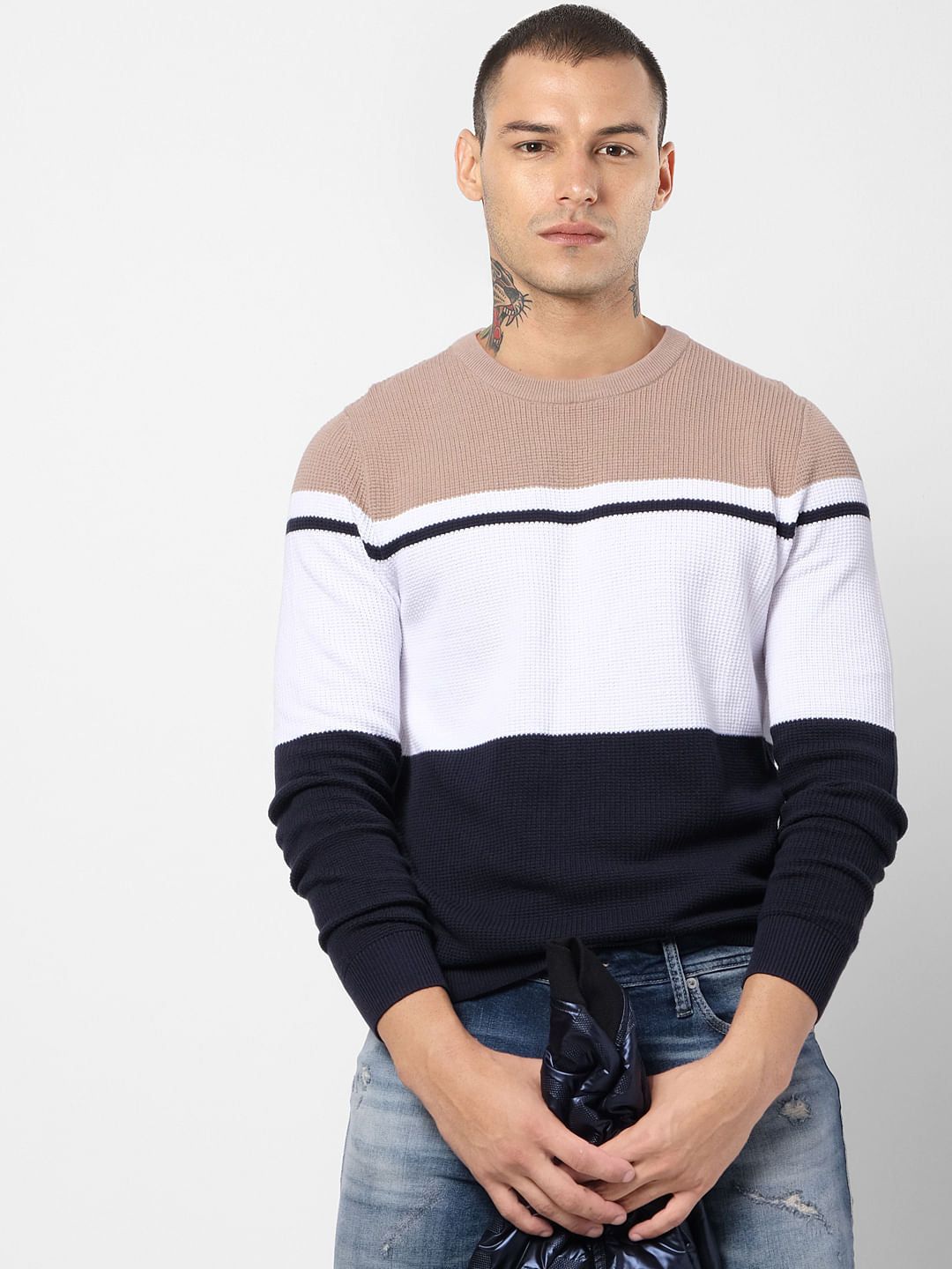Brown Colourblocked Pullover