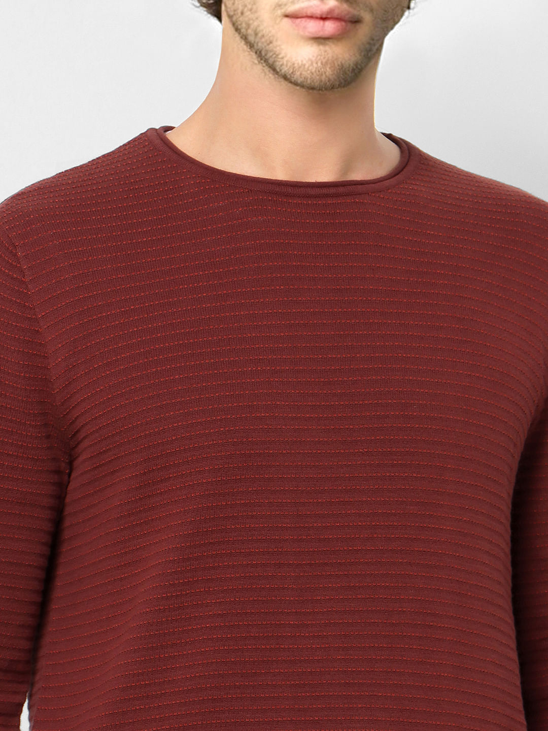 Brown Self-Design Textured Pullover