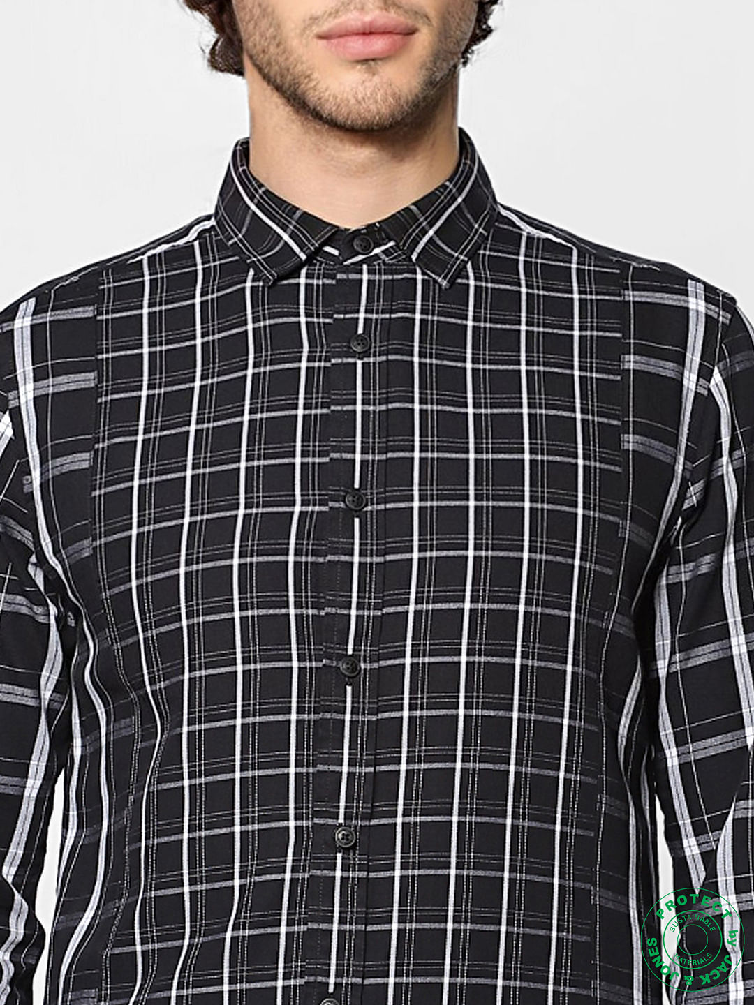 Black Full Sleeves Check Slim Fit Shirt