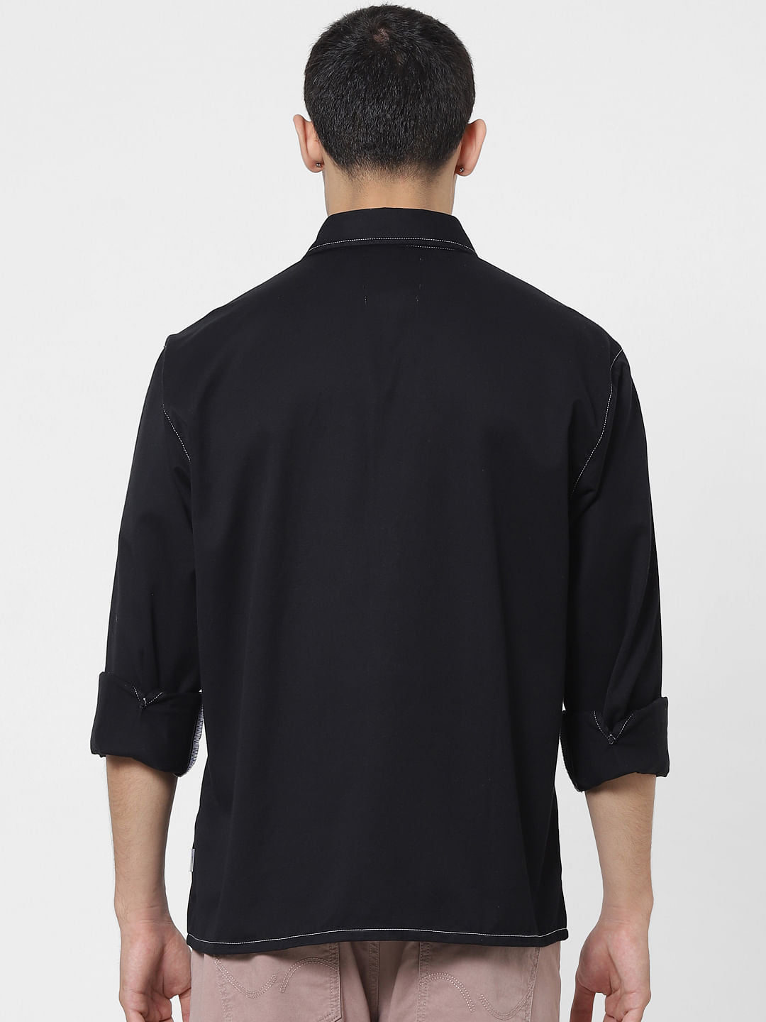 Black Overstitch Detail Full Sleeves Overshirt