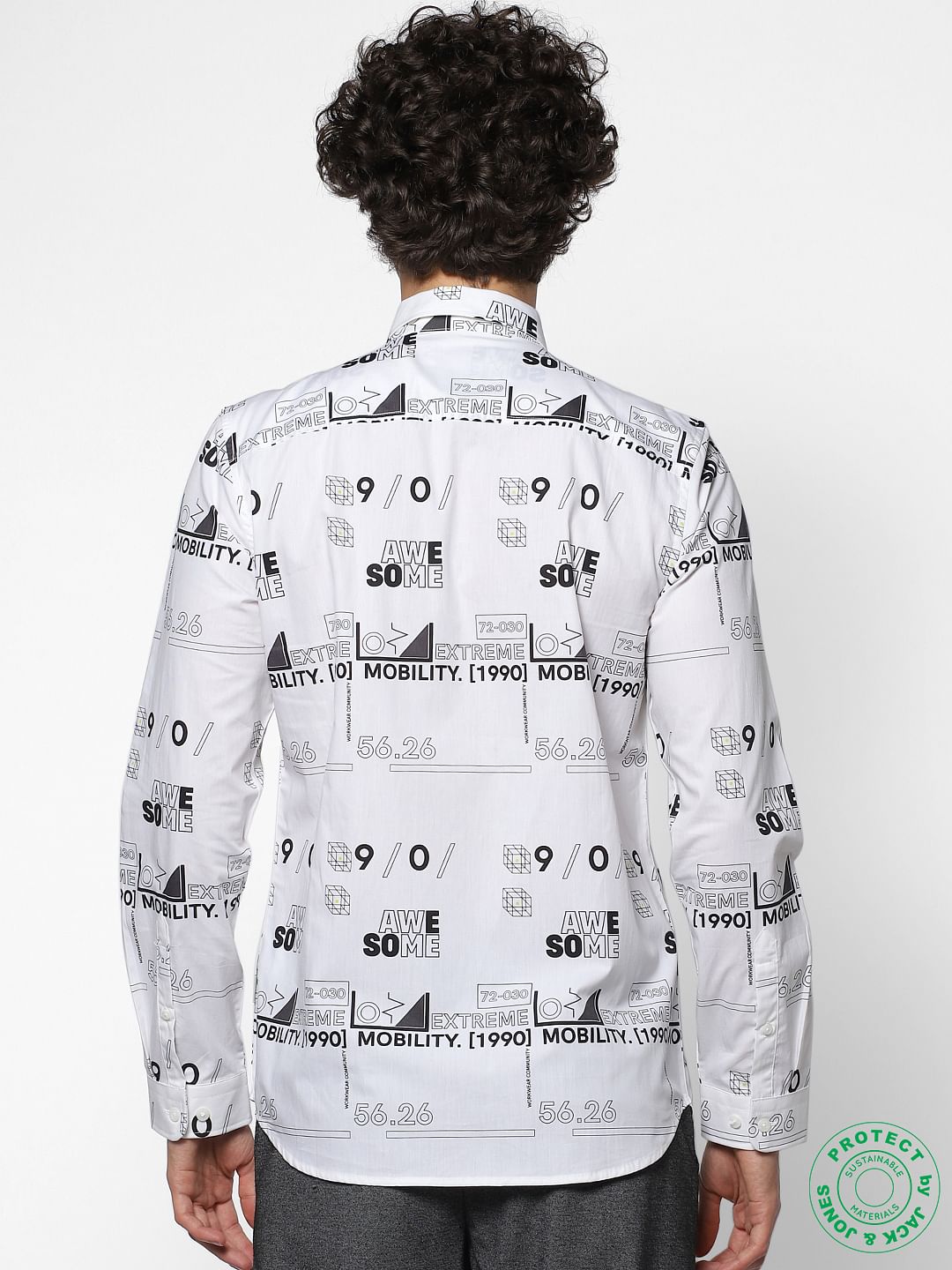 White Full Sleeves All Over Print Slim Fit Shirt
