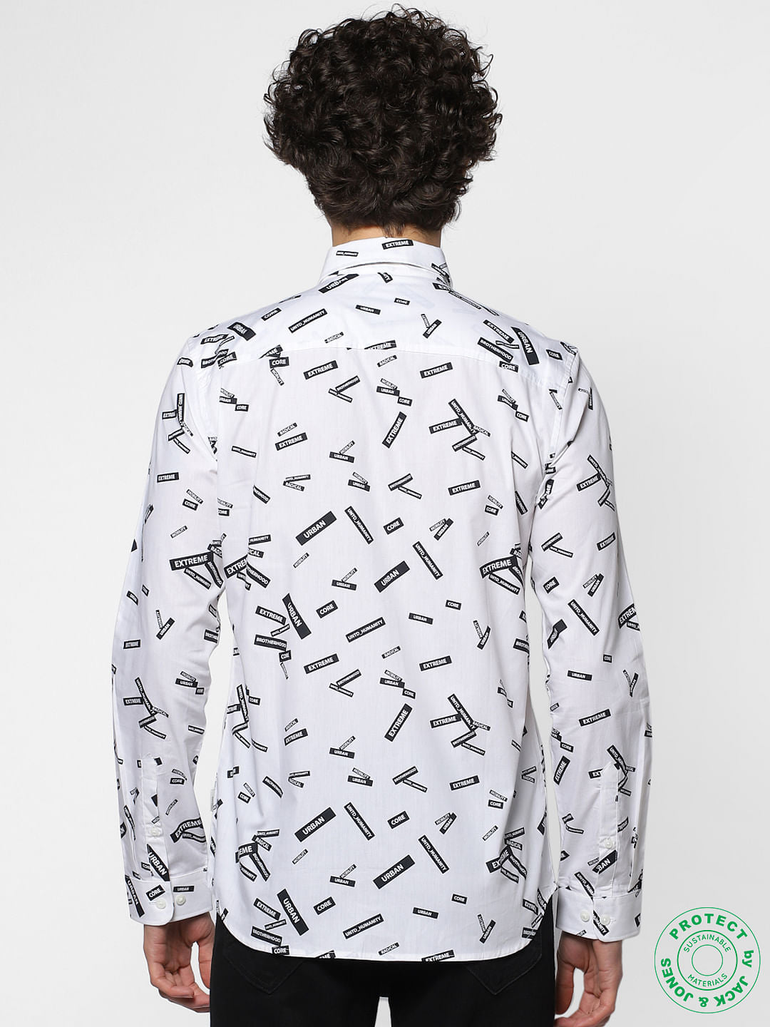 White Full Sleeves All Over Text Print Slim Fit Shirt
