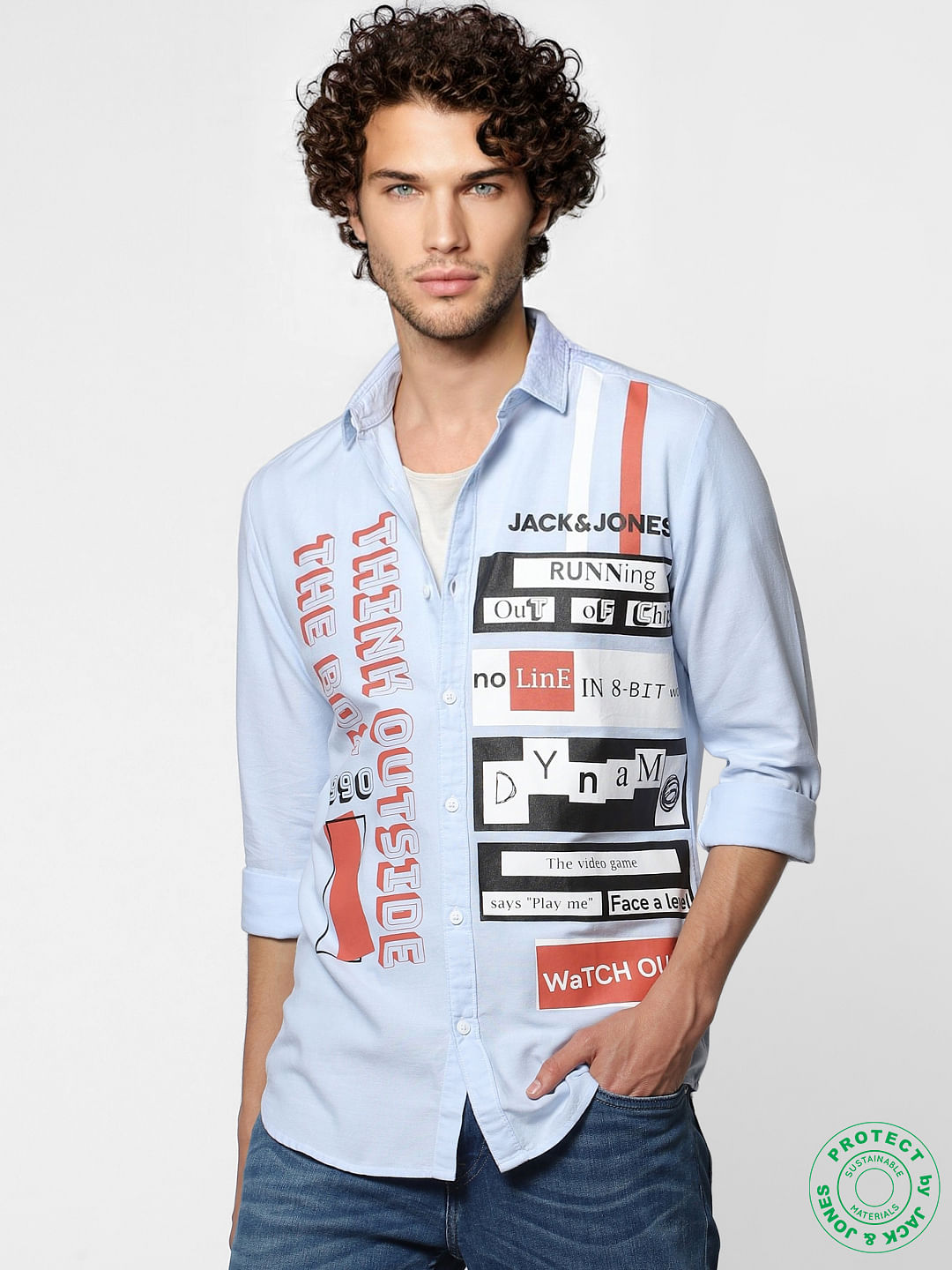 Cashmere Blue Full Sleeves Placement Print Shirt