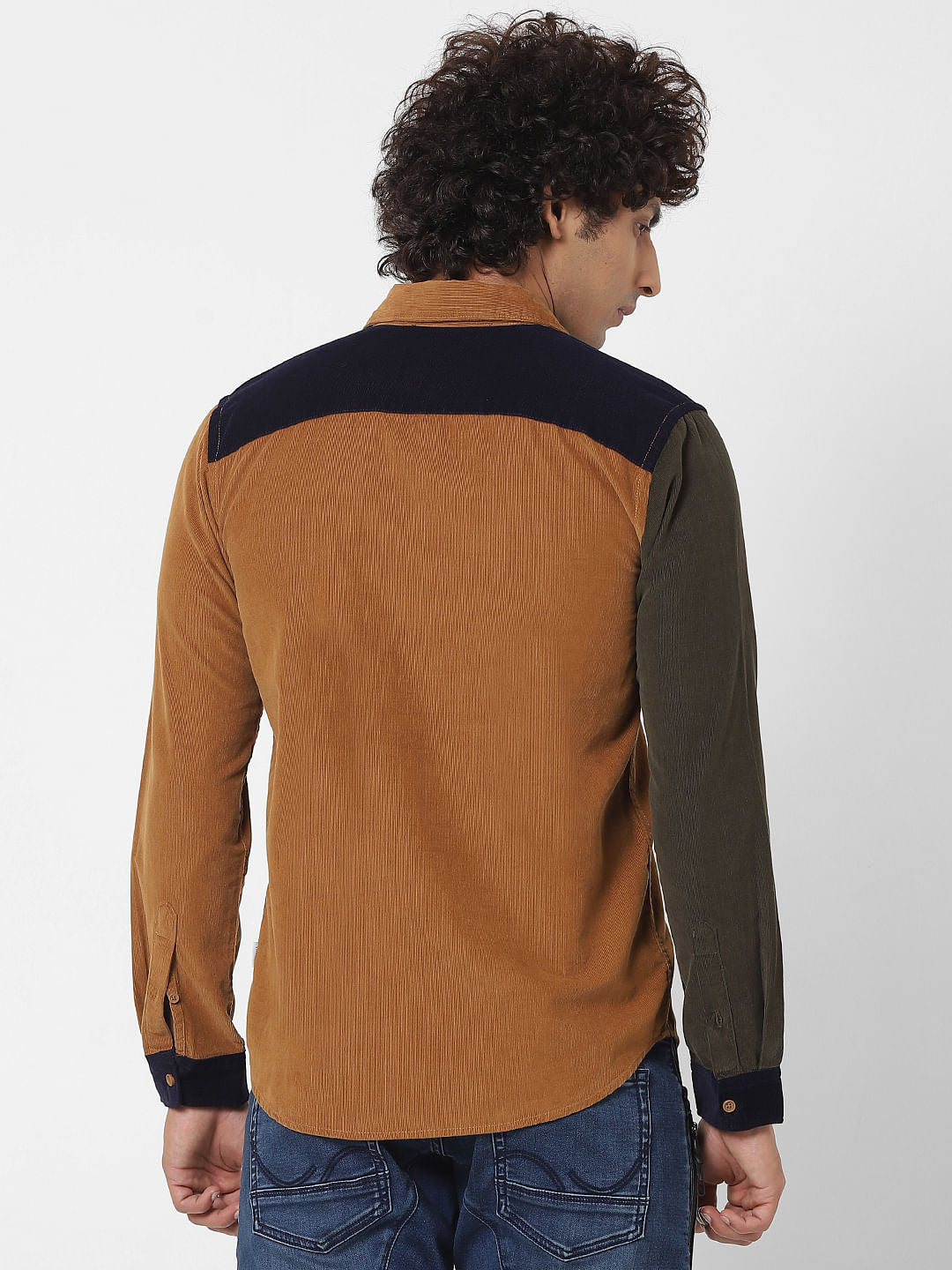 Dark Green Colourblocked Corduroy Shirt