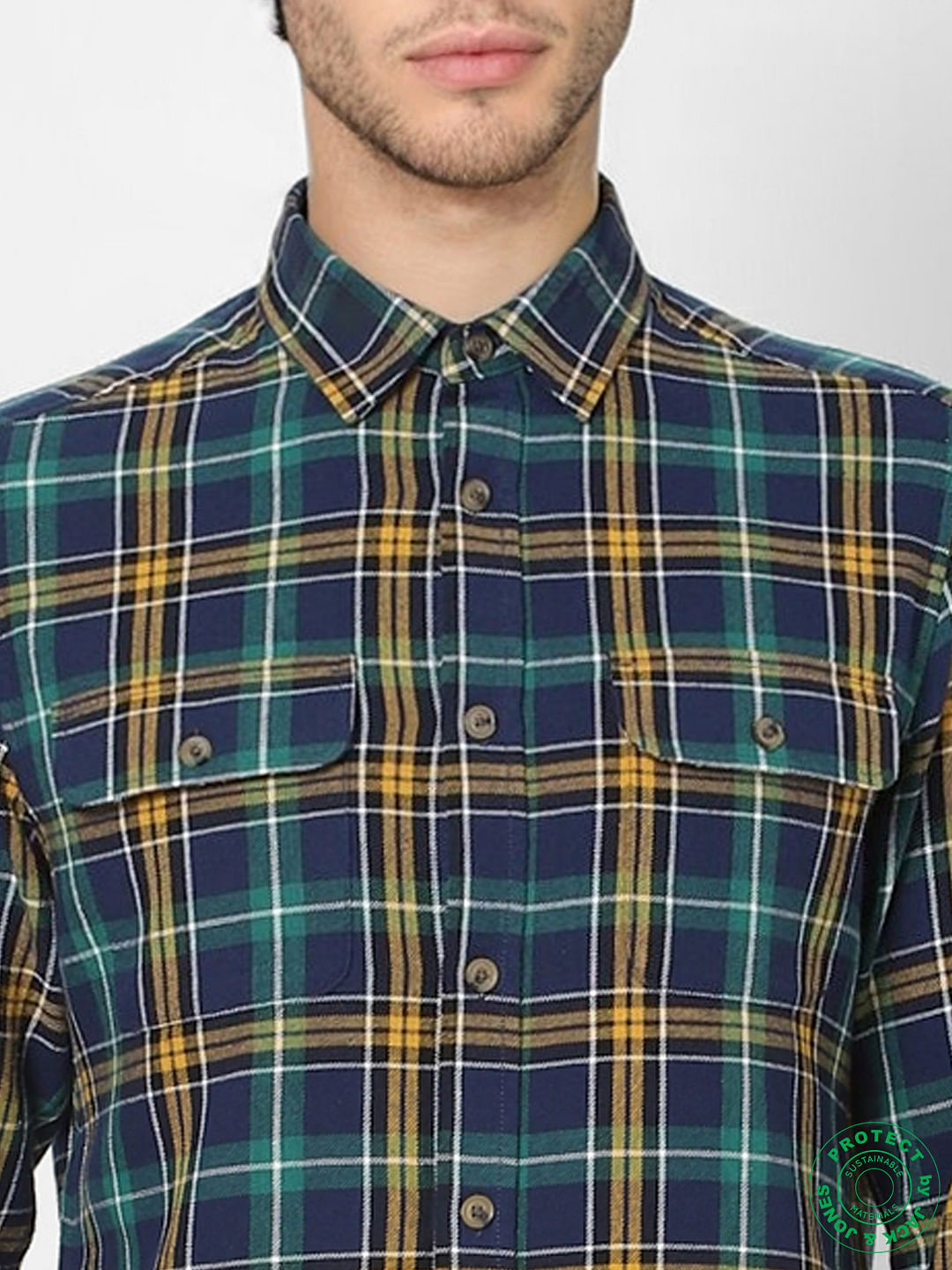 Navy Blue Full Sleeves Slim Fit Check Shirt