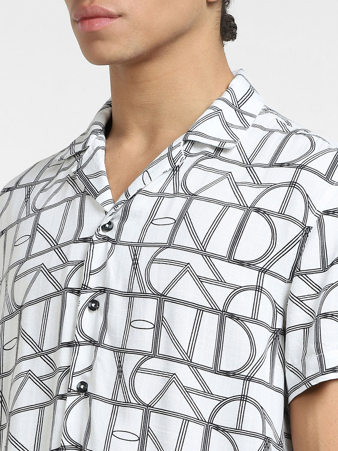 White Printed Short Sleeves Shirt