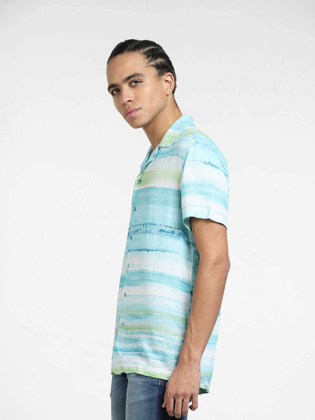 Sky Blue Printed Short Sleeves Shirt