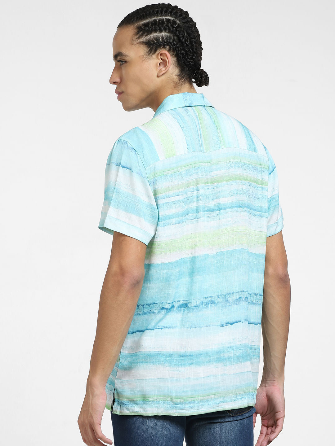 Sky Blue Printed Short Sleeves Shirt