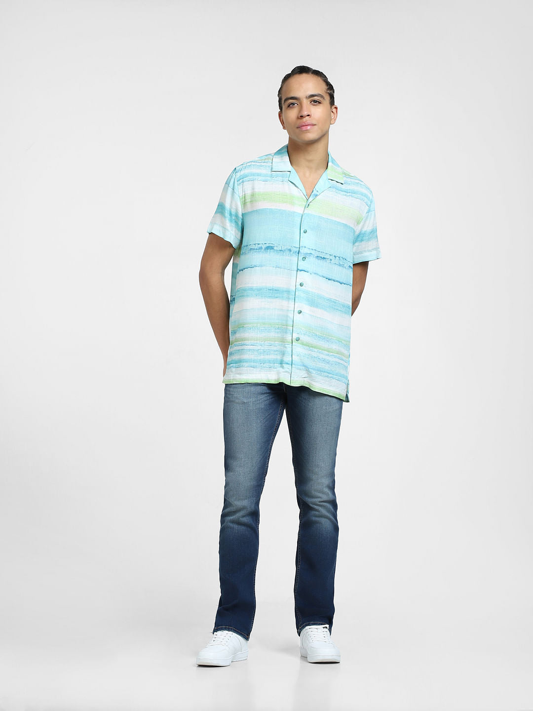 Sky Blue Printed Short Sleeves Shirt
