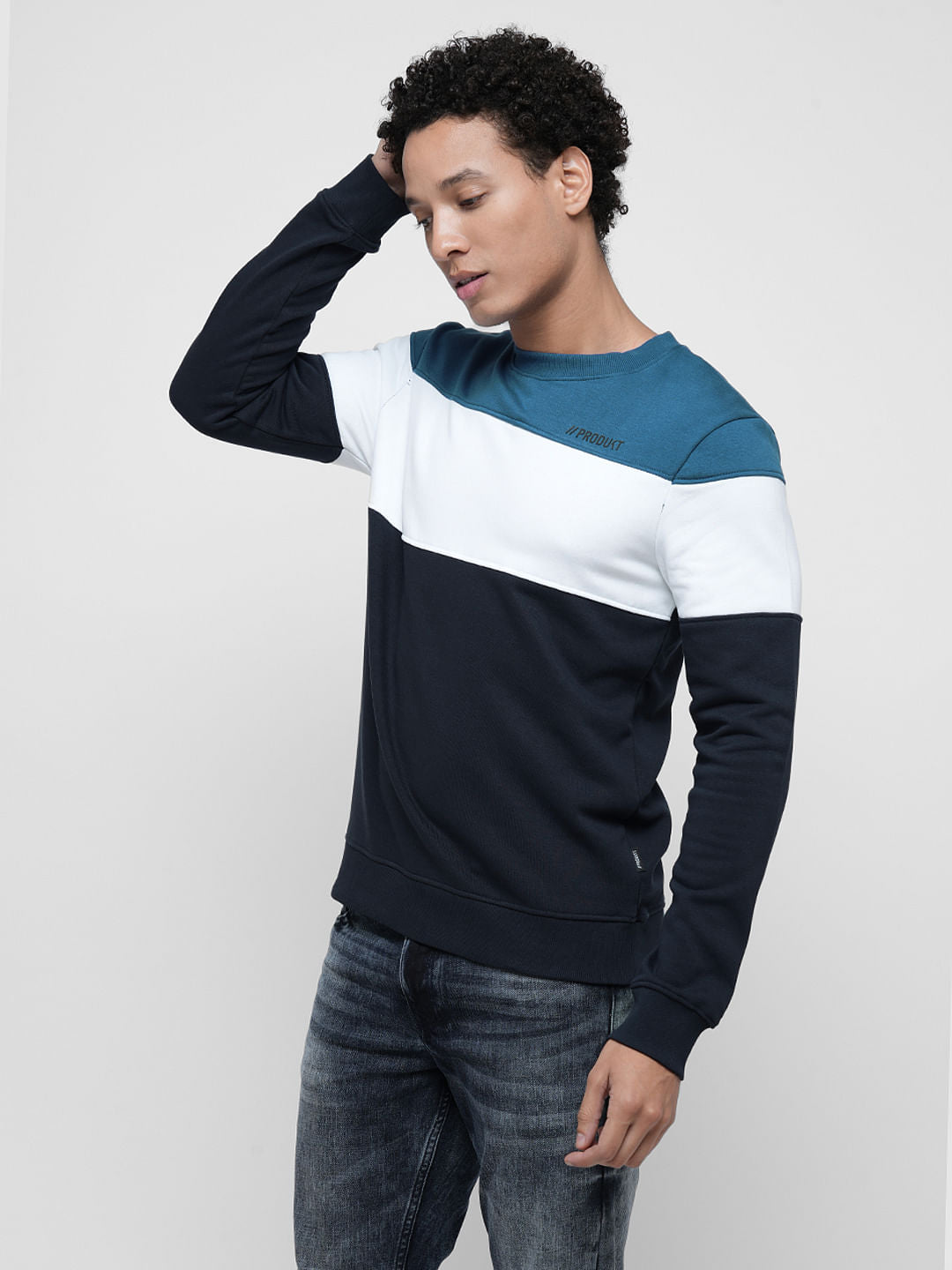 PRODUKT by JACK&JONES Blue Colourblocked Print Sweatshirt