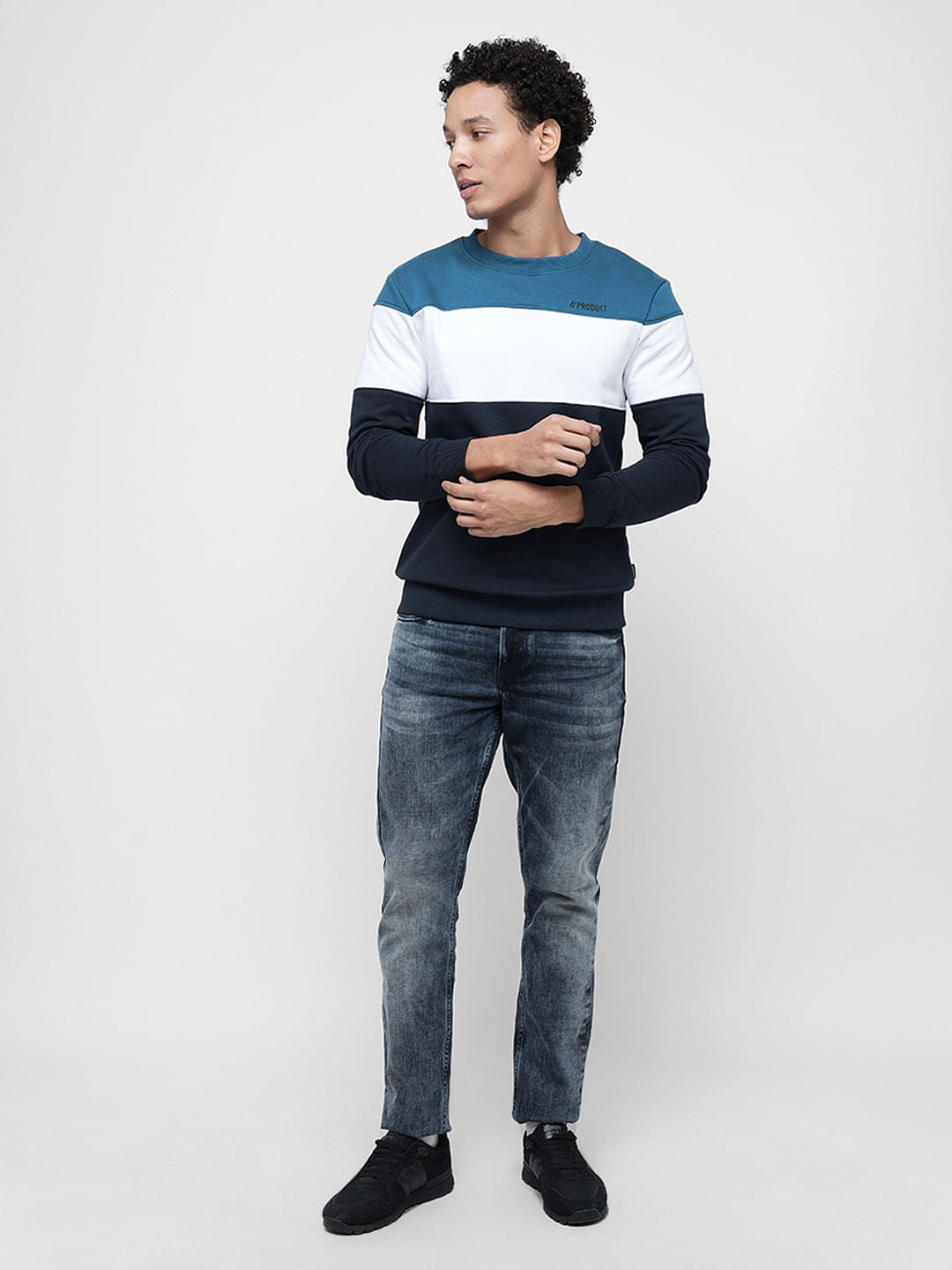 PRODUKT by JACK&JONES Blue Colourblocked Print Sweatshirt